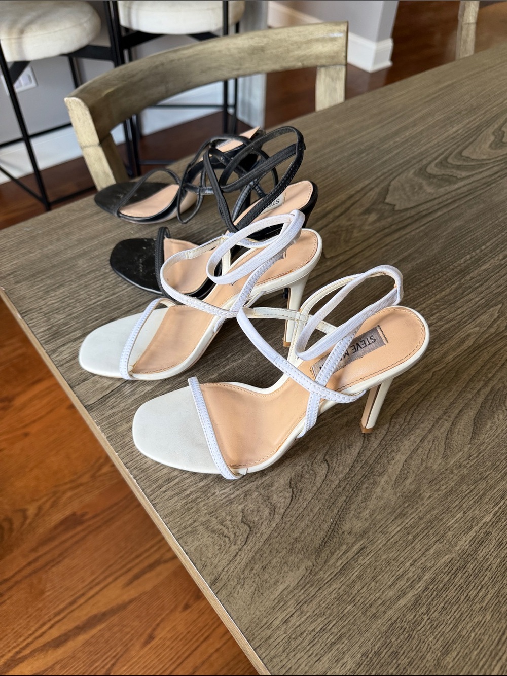 Steve Madden Dual-Pair Strappy Heels in White and Black